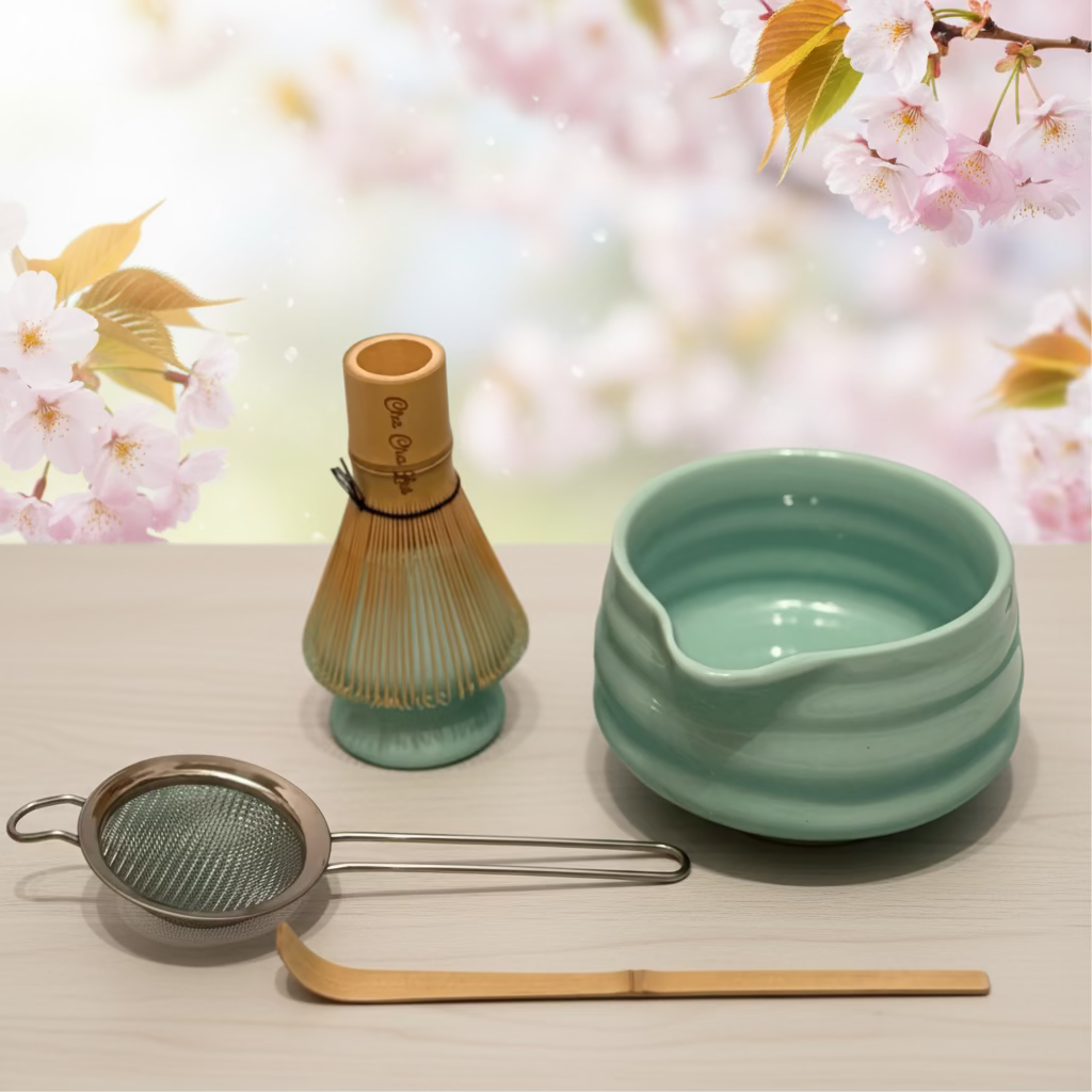 ChaChaLab - Set nástrojov na prípravu matcha čaju (5ks) - Mint Green (Chawan / miska 500 ml)