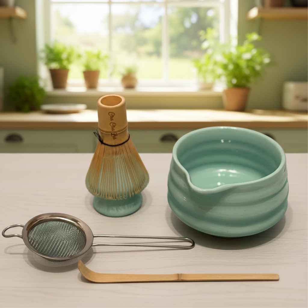 ChaChaLab - Set nástrojov na prípravu matcha čaju (5ks) - Mint Green (Chawan / miska 500 ml)