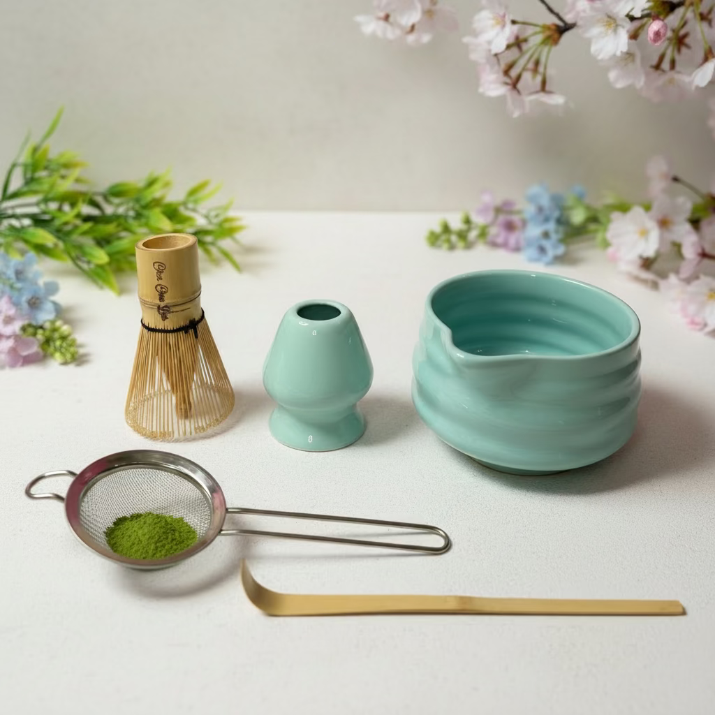 ChaChaLab - Set nástrojov na prípravu matcha čaju (5ks) - Mint Green (Chawan / miska 500 ml)