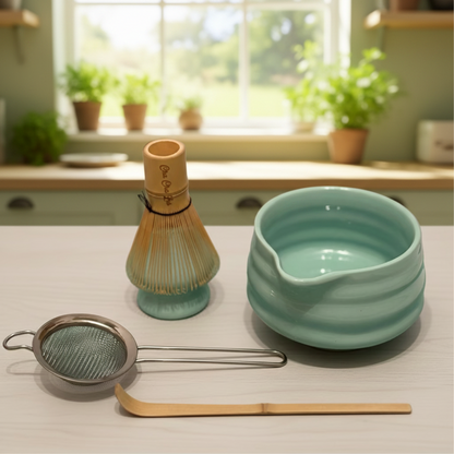 ChaChaLab - Set nástrojov na prípravu matcha čaju (5ks) - Mint Green (Chawan / miska 500 ml)