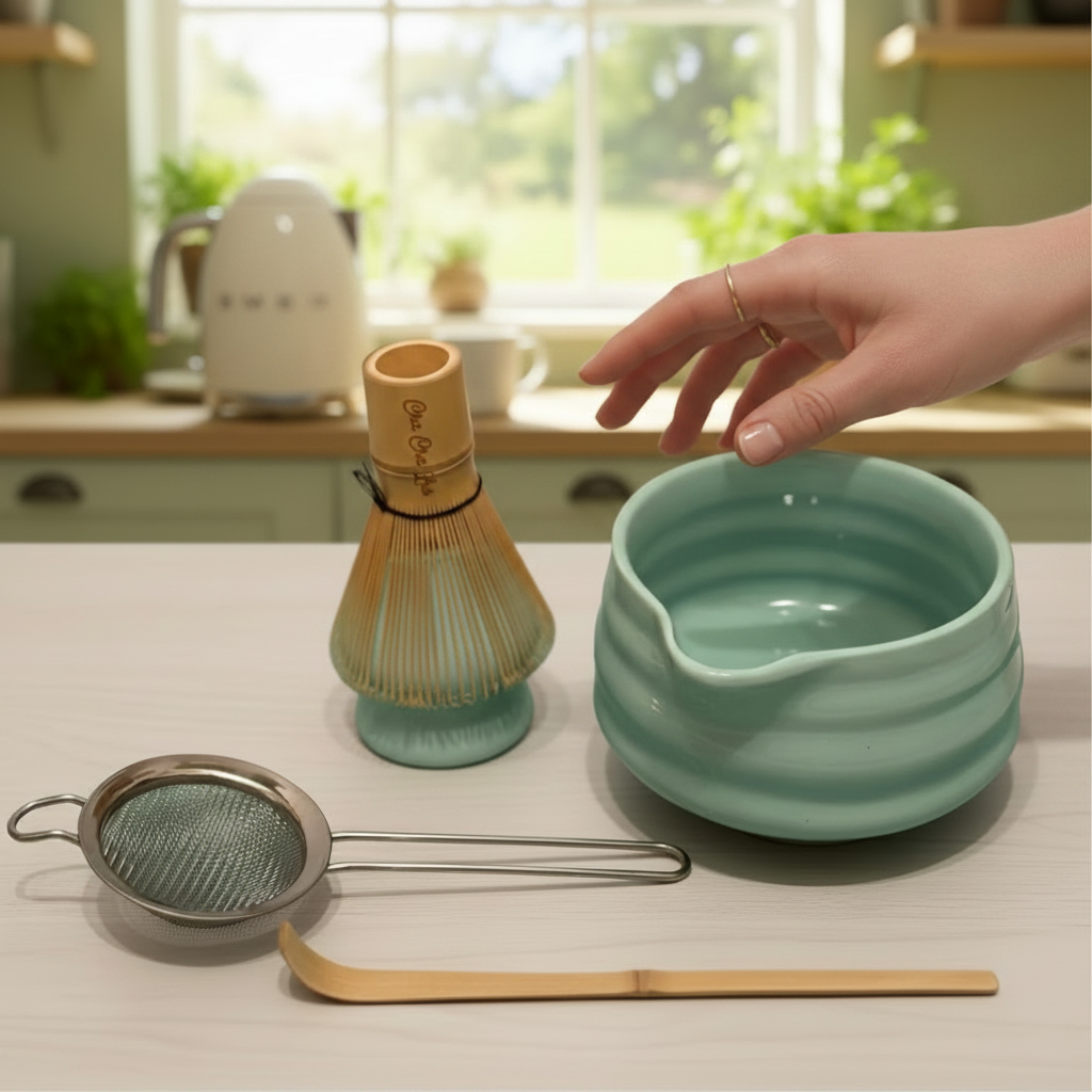 ChaChaLab - Set nástrojov na prípravu matcha čaju (5ks) - Mint Green (Chawan / miska 500 ml)