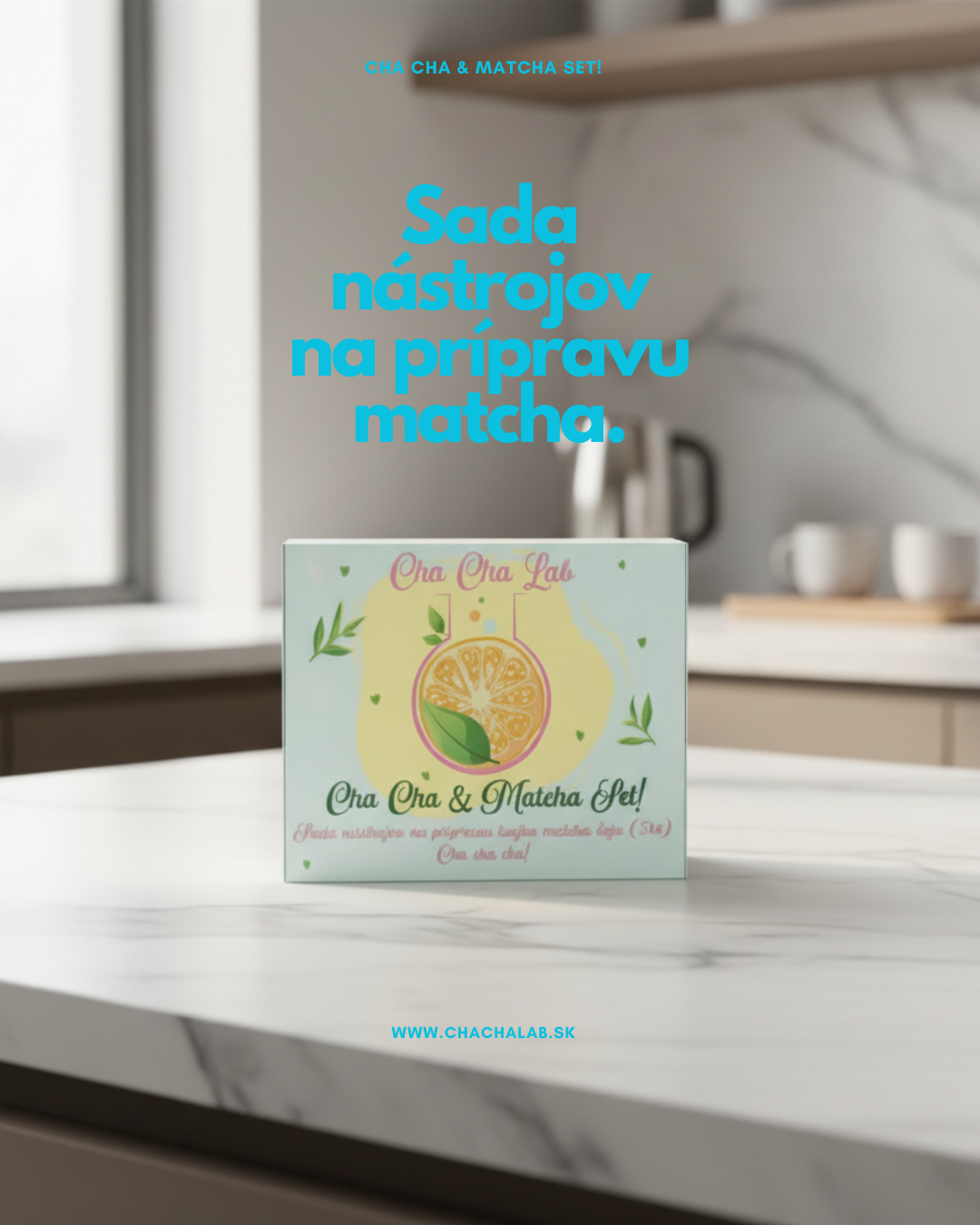 ChaChaLab - Set nástrojov na prípravu matcha čaju (5ks) - Mint Green (Chawan / miska 500 ml)
