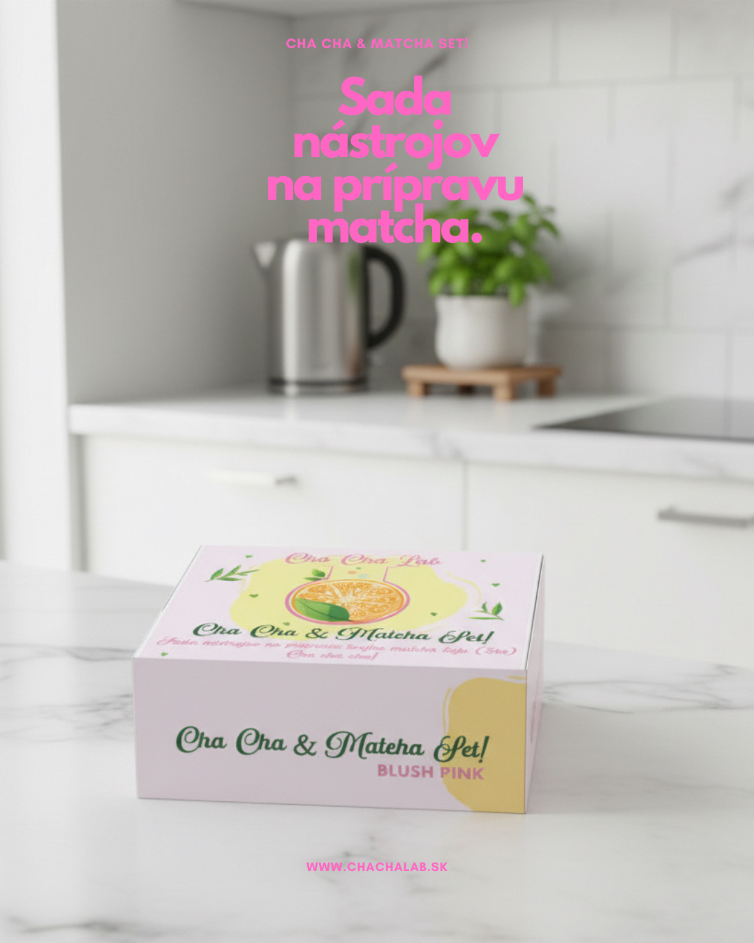 ChaChaLab - Set nástrojov na prípravu matcha čaju (5ks) - Blush Pink (Chawan / miska 500 ml)